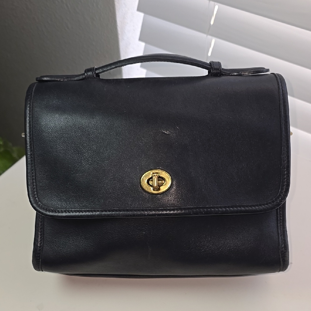 Coach Black Leather Handbag with Gold Clasp